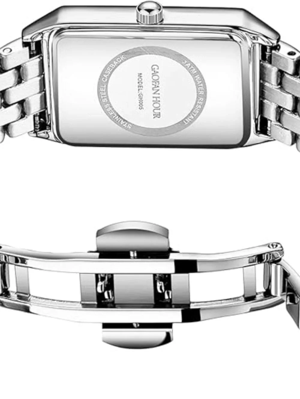 Gold Watches for Women with Vintage Rectangular Case,White Roman Dial,Stainless